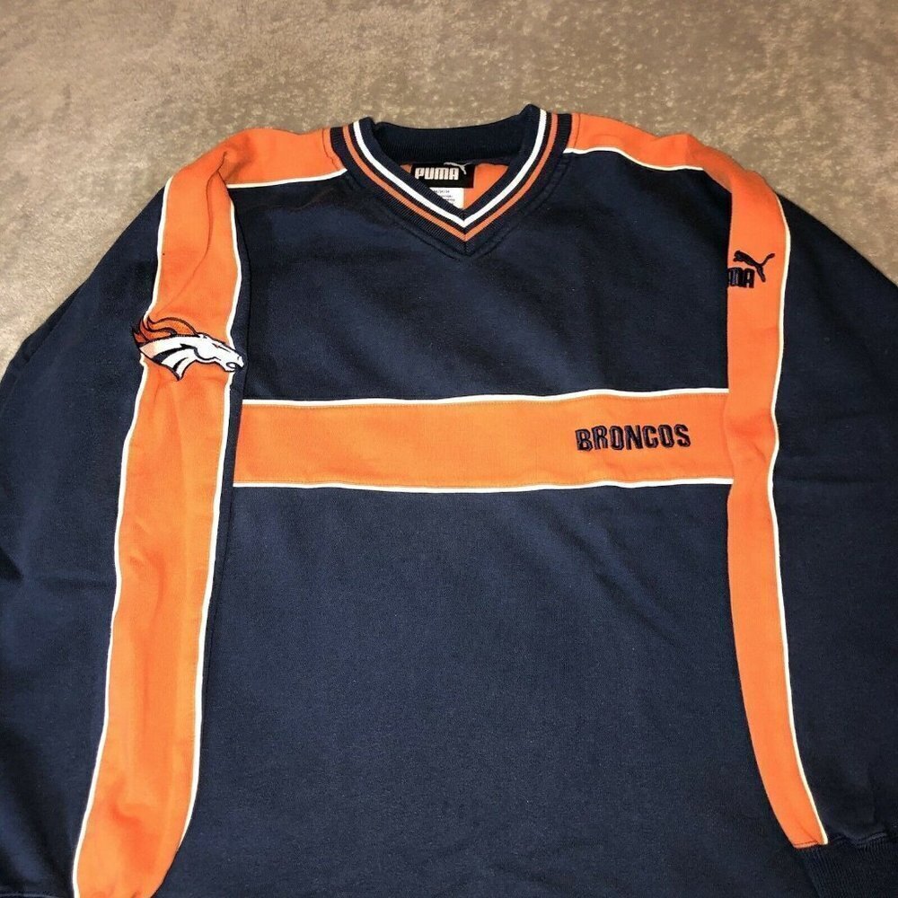 Vintage Puma DENVER BRONCOS V-Neck Embroidered Logo Pullover Sweatshirt - Picture 3 of 12